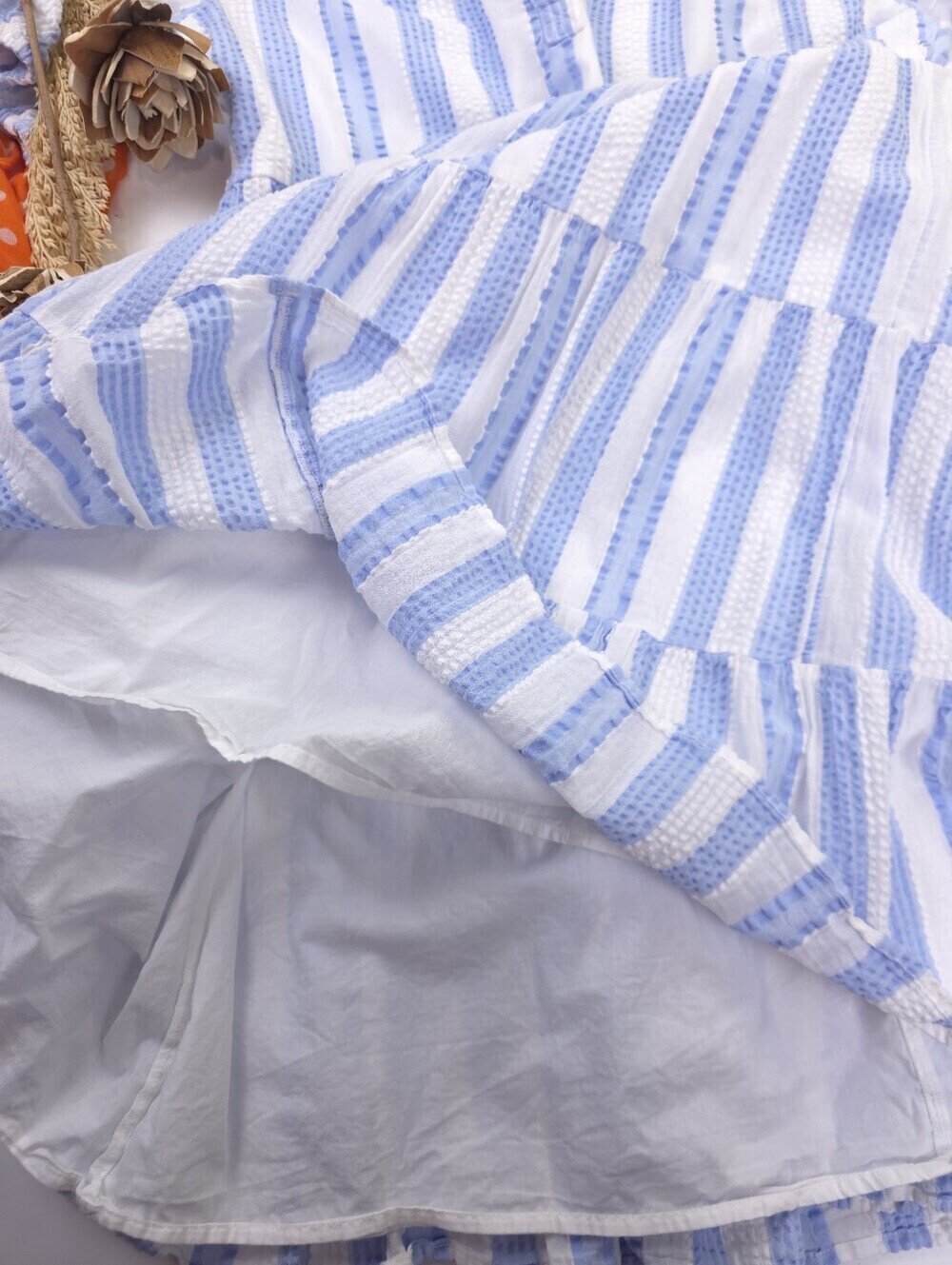New Crown & Ivy Blue and White Striped Tiered Dress Sz M - Picture 8 of 12